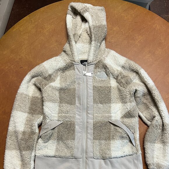 The North Face Women's XS Tan Plaid Full Zipper Hooded Sherpa Fleece Jacket #241 - Picture 1 of 10